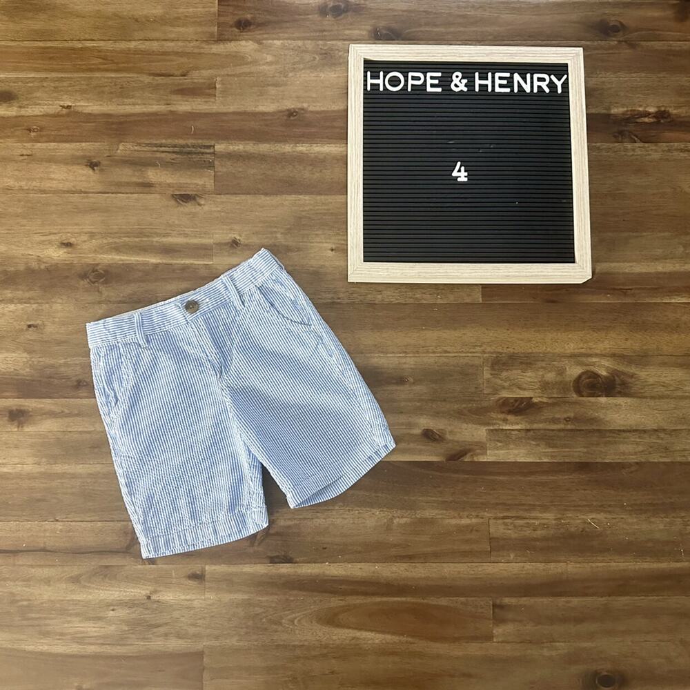 Hope & Henry Blue White Stripe Organic Cotton Seersucker Shorts Classic Preppy 4